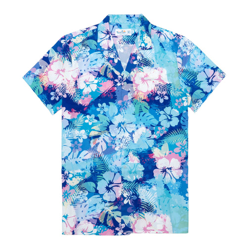Blue Watercolor Hibiscus Hawaiian Shirt
