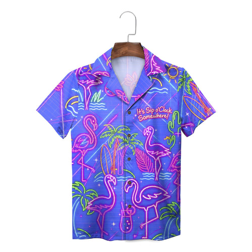 Neon Flamingo Electric Blue Custom Hawaiian Shirt