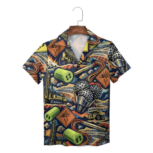 Mining Blast Drill Rig Navy Custom Hawaiian Shirt