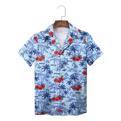 Palm Tree and Excavator Light Blue Custom Hawaiian Shirt