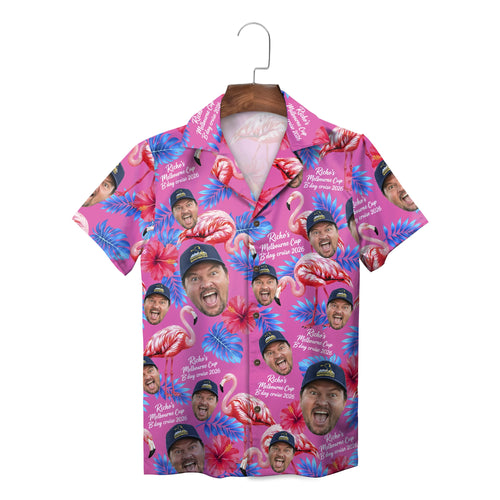 Flamingo and Photo Face Hot Pink Custom Hawaiian Shirt