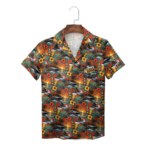 Beer and Sunset Palms Red Orange Custom Hawaiian Shirt