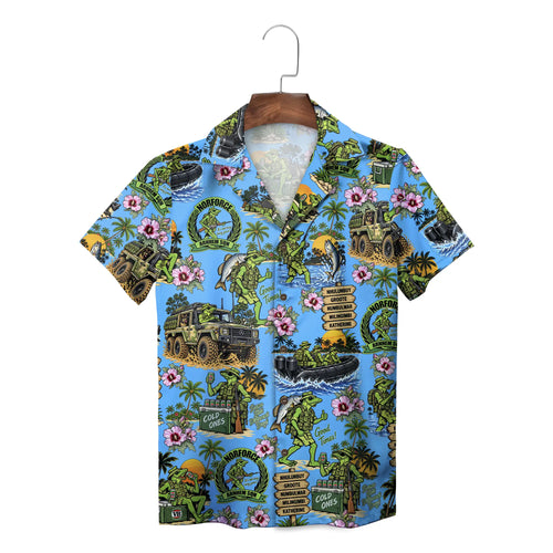 Army Frog and Desert Rose Sky Blue Custom Hawaiian Shirt