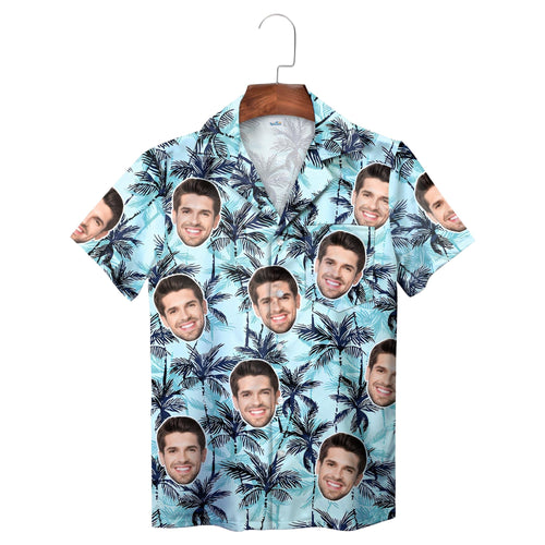Aqua Navy Palm Tree Personalised Hawaiian Shirt