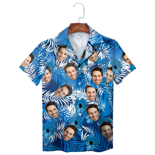 Blue Palm Leaf Personalised Hawaiian Shirt