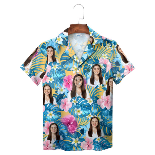 Blue Pink Hibiscus Personalised Hawaiian Shirt