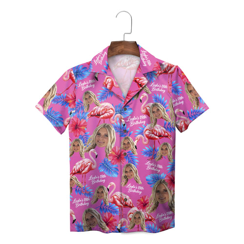 Flamingo and Hibiscus Hot Pink Custom Hawaiian Shirt