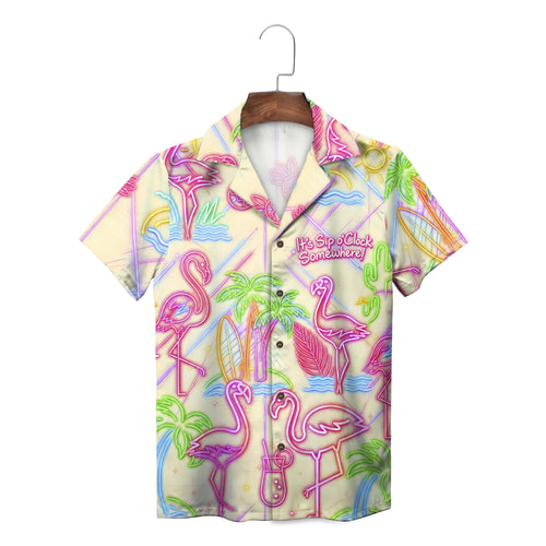 Neon Flamingo Cream Custom Hawaiian Shirt