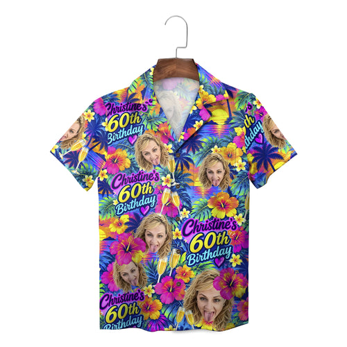 Neon Hibiscus and Champagne Photo Face Custom Hawaiian Shirt