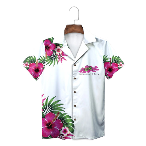Pink Hibiscus and Palm White Custom Hawaiian Shirt