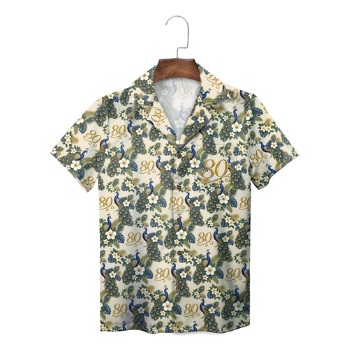 Peacock and Hibiscus Cream Custom Hawaiian Shirt