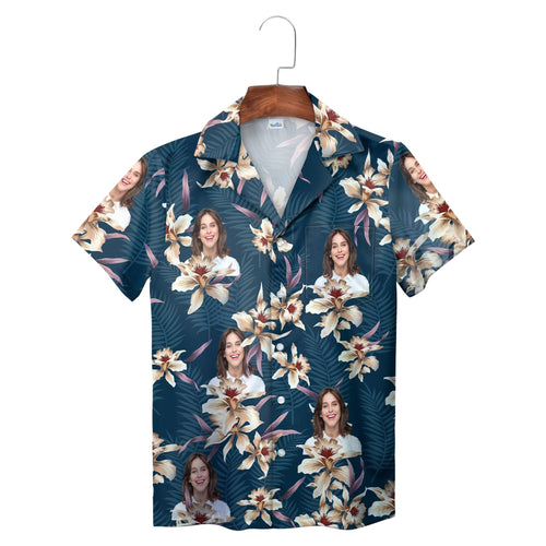 Navy Cream Lily Personalised Hawaiian Shirt