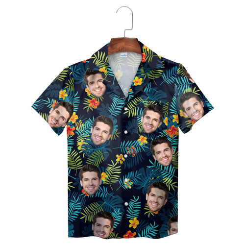 Navy Palm Leaf Personalised Hawaiian Shirt