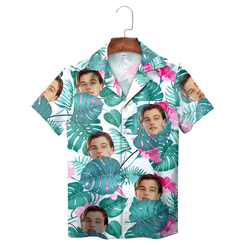 Tropical Green Pink Flowers Personalised Hawaiian Shirt