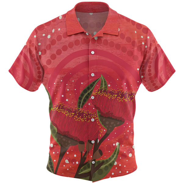 Red Eucalyptus Flower Aboriginal Art Inspired Hawaiian Shirt