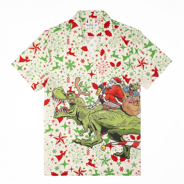 Green Dinosaur Santa Christmas Hawaiian Shirt