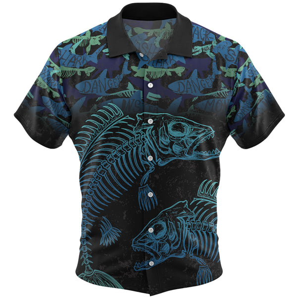 Blue Fish Reaper Skeleton Theme Hawaiian Fishing Shirt