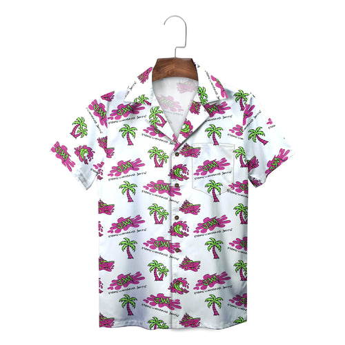Palm Tree and Cruise Ship Hot Pink Custom Hawaiian Shirt