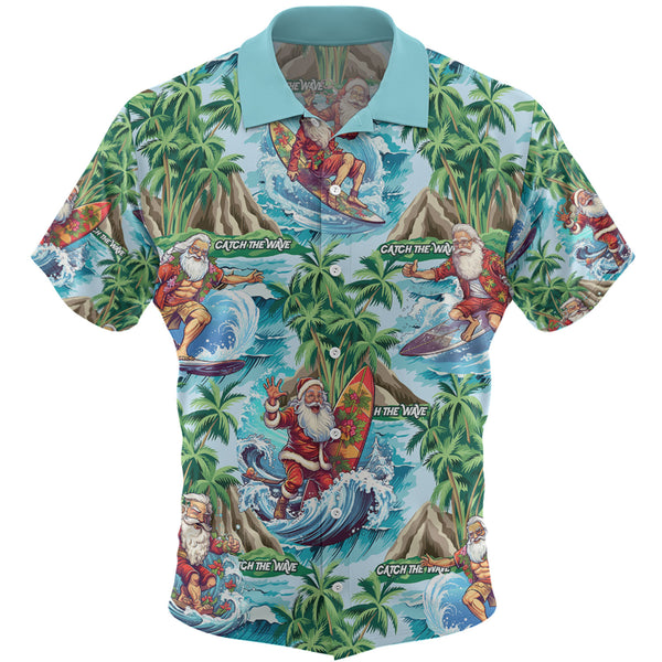 Santa Surfing Christmas Waves Funny Pattern Hawaiian Shirt