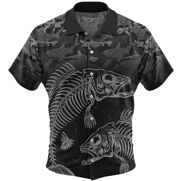 Grey Fish Reaper Skeleton Design Hawaiian Fishing Shirt