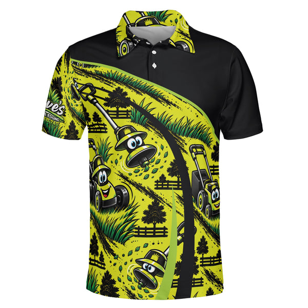Cartoon Lawn Mower Lime Yellow and Black Custom Polo Shirt