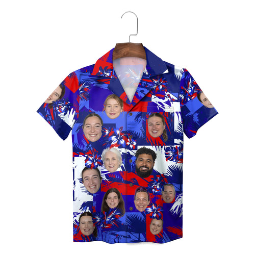 Team Faces and Hibiscus Royal Blue Custom Hawaiian Shirt