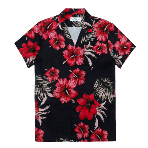 Red Hibiscus Black Hawaiian Shirt