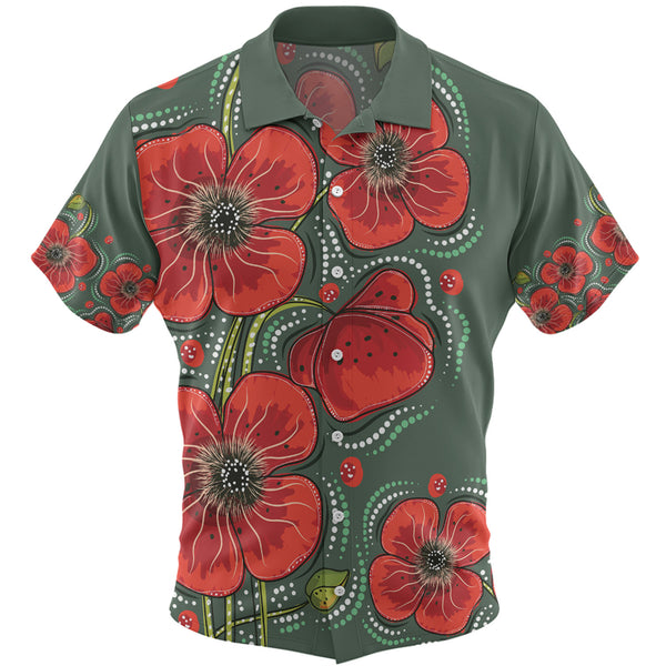Poppy Flower Australian Aboriginal Style Hawaiian Floral Shirt