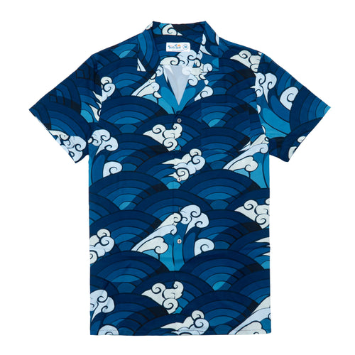 Blue Japanese Ocean Wave Hawaiian Shirt