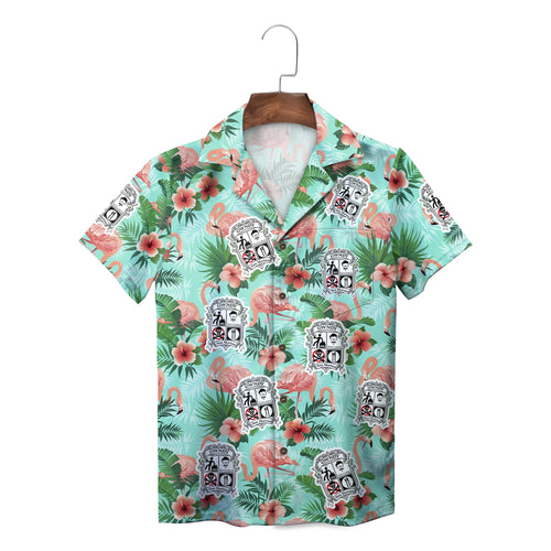 Flamingo and Crest Mint Green Custom Hawaiian Shirt