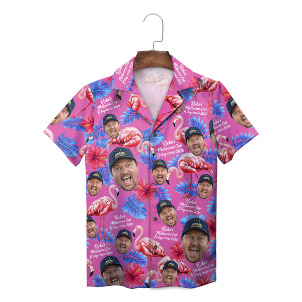 Flamingo and Photo Face Hot Pink Custom Hawaiian Shirt
