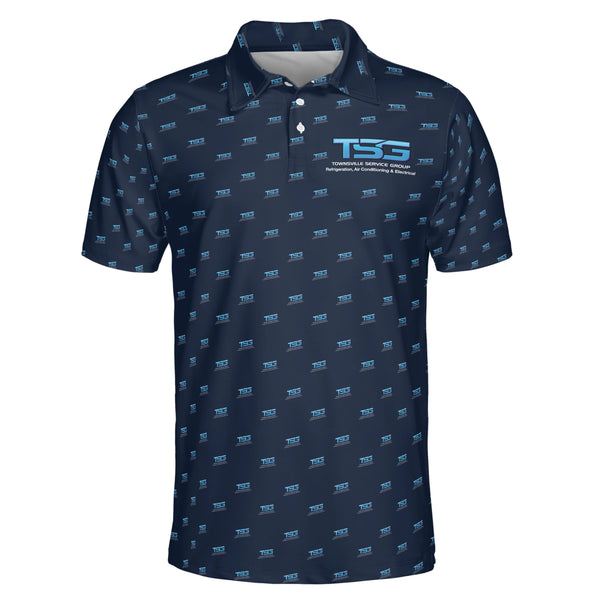 Repeating Logo Navy Blue Custom Polo Shirt