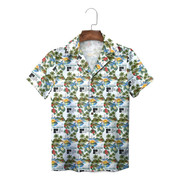 Sailing Yacht and Palm Island White Custom Hawaiian Shirt