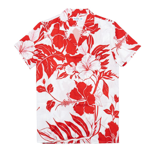 Red Hibiscus Floral Hawaiian Shirt