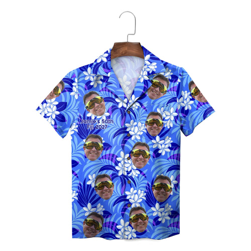 Face Photo and Frangipani Royal Blue Custom Hawaiian Shirt