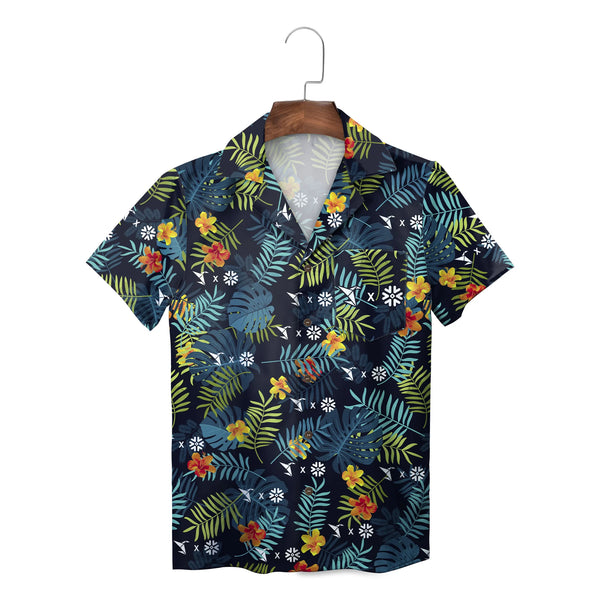 Hibiscus and Palm Frond Navy Custom Hawaiian Shirt