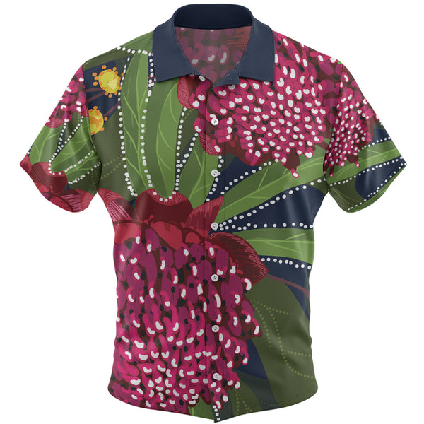 Waratah Flower Art Inspired Australian Hawaiian Shirt