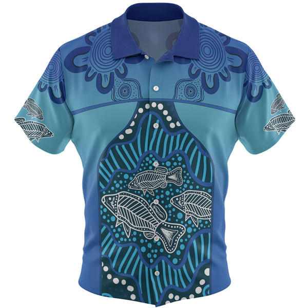 Blue Aboriginal Dot Fish Inspired Custom Hawaiian Shirt