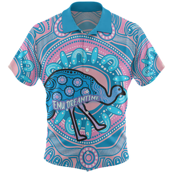 Indigenous Dreamtime Emu Blue Theme Custom Hawaiian Shirt