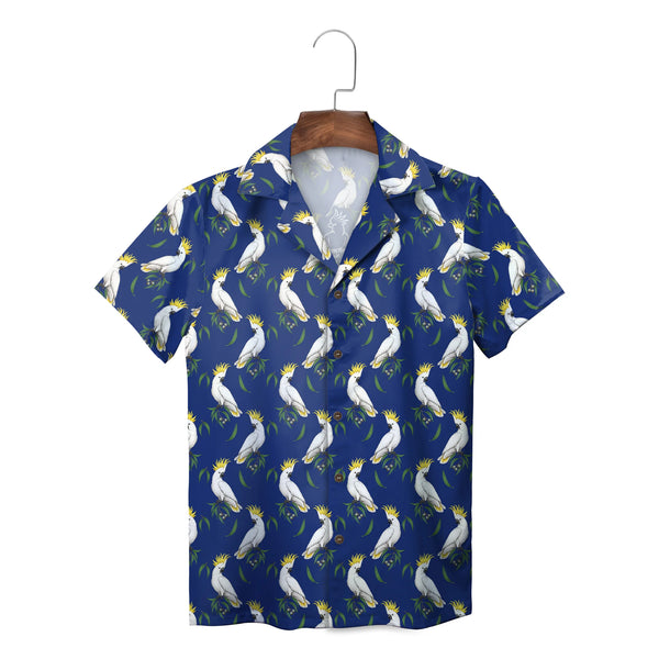 Sulphur-Crested Cockatoo Navy Blue Custom Hawaiian Shirt