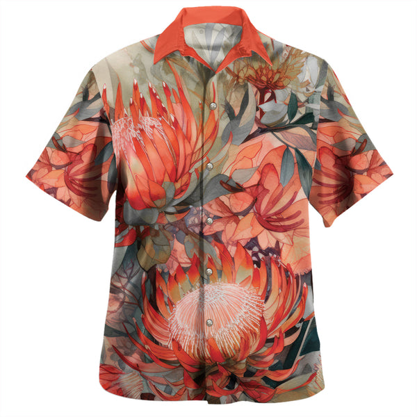 Red Orange Waratah Flower Artwork Design Hawaiian Shirt