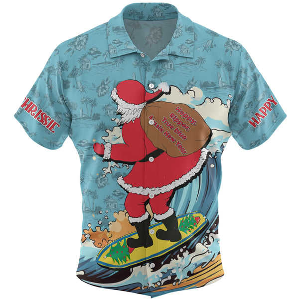 Santa Happy Chrissie Tropical Surfing Christmas Hawaiian Shirt