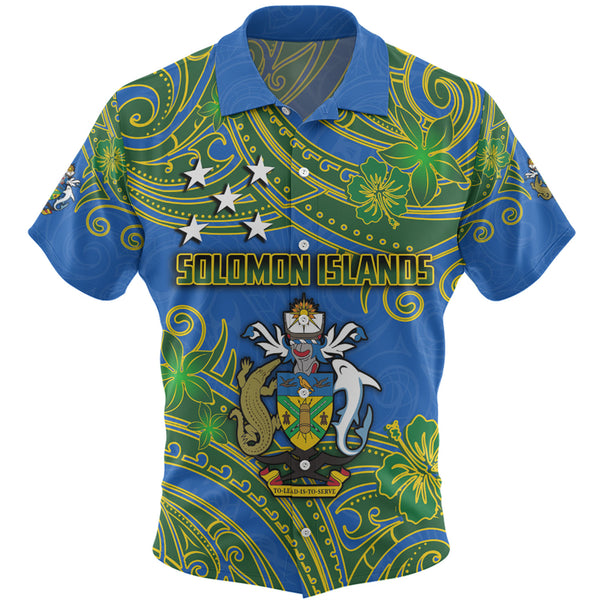 Solomon Islands Symbol Tropical Flowers Polynesian Hawaiian Shirt