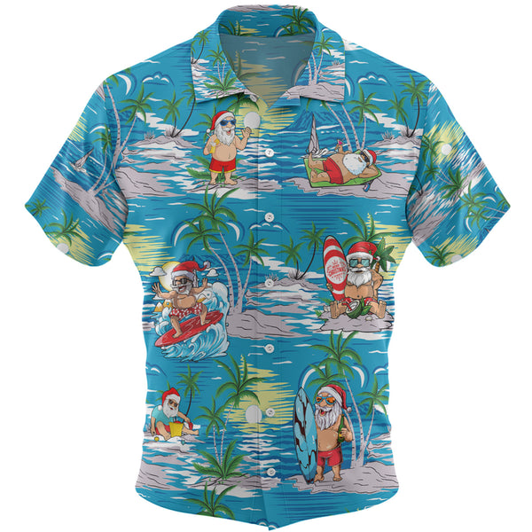 Funny Tropical Santa Surfing Christmas Hawaiian Shirt