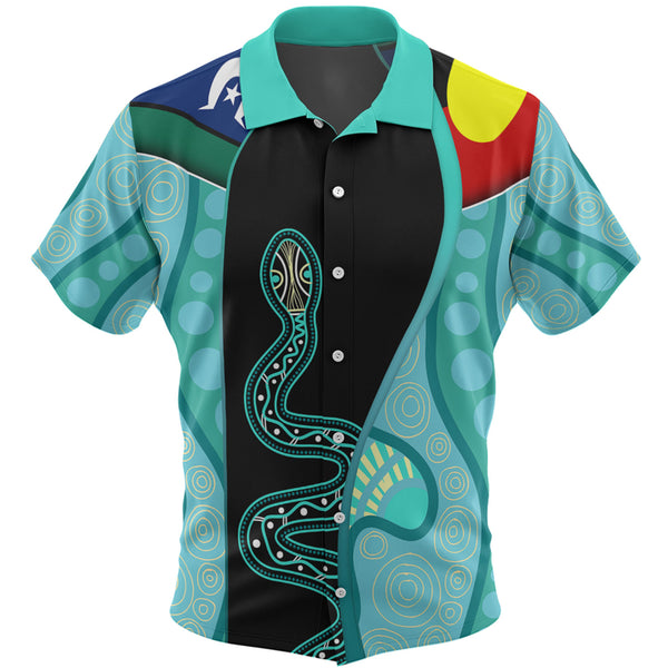 Custom Hawaiian Shirt Turquoise Indigenous Rainbow Serpent Inspired