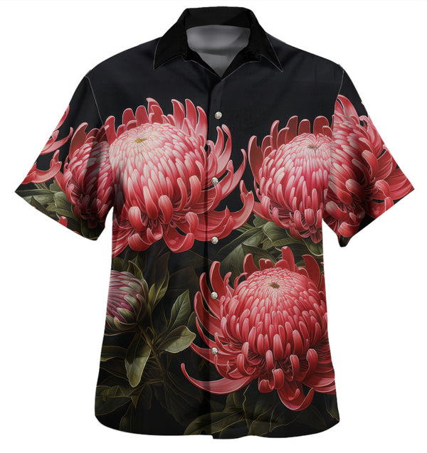 Fine Art Version 1 Red Waratah Flowers Hawaiian Shirt