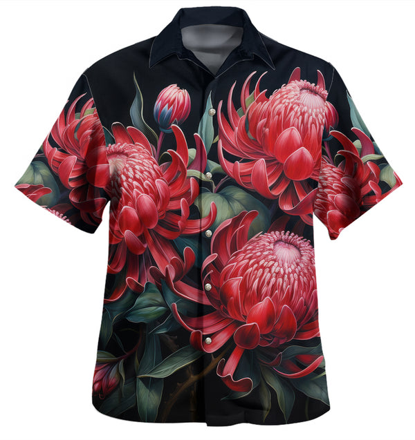 Fine Art Version 2 Red Waratah Flowers Hawaiian Shirt