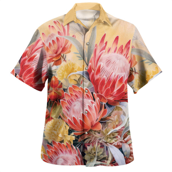 Yellow Orange Waratah Art Hawaiian Shirt for Australia