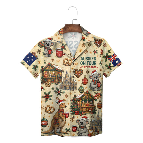 Christmas Market Koala and Kangaroo Cream Custom Hawaiian Shirt