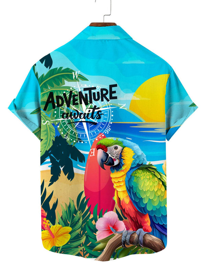 Adventure Awaits Parrot Hawaiian Short Sleeve Shirt Back